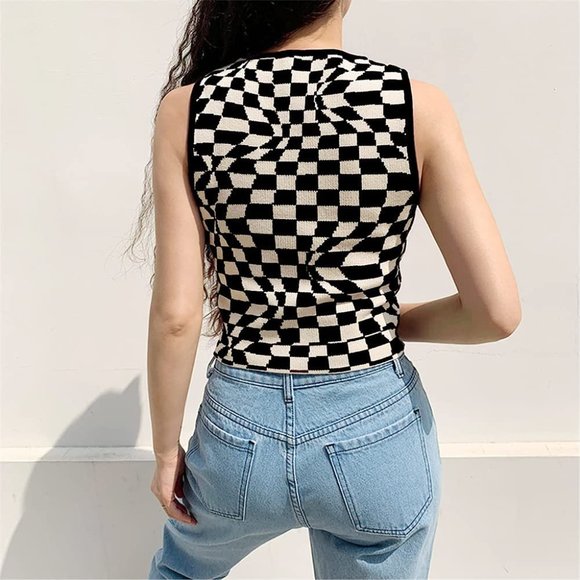 NEW RETRO CHECKERED KNIT CROP TOP - Picture 3 of 6